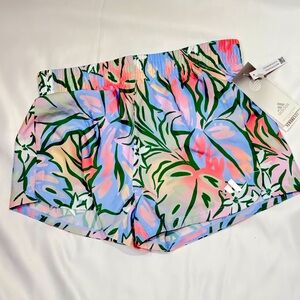 NWT adidas Girl's Multicolor Pastel leaf Floral Print Lined Athletic Shorts sz S